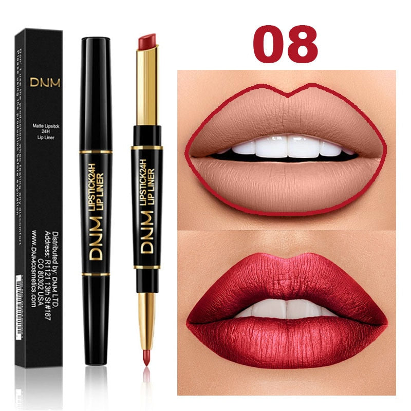Double Ended Matte Lipstick - Long Lasting Waterproof - Dark Red Lips 08 Full Size