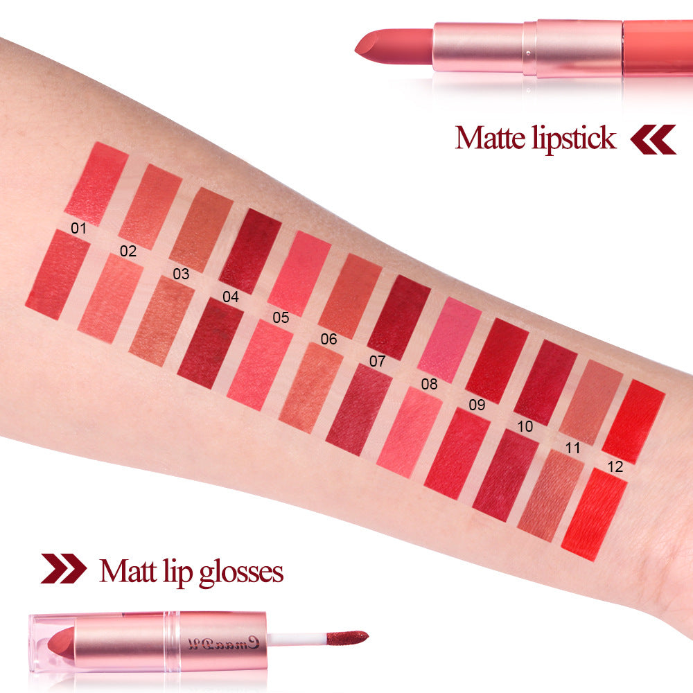 Double Ended Waterproof Matte Lipstick Nude Red Lip Tint