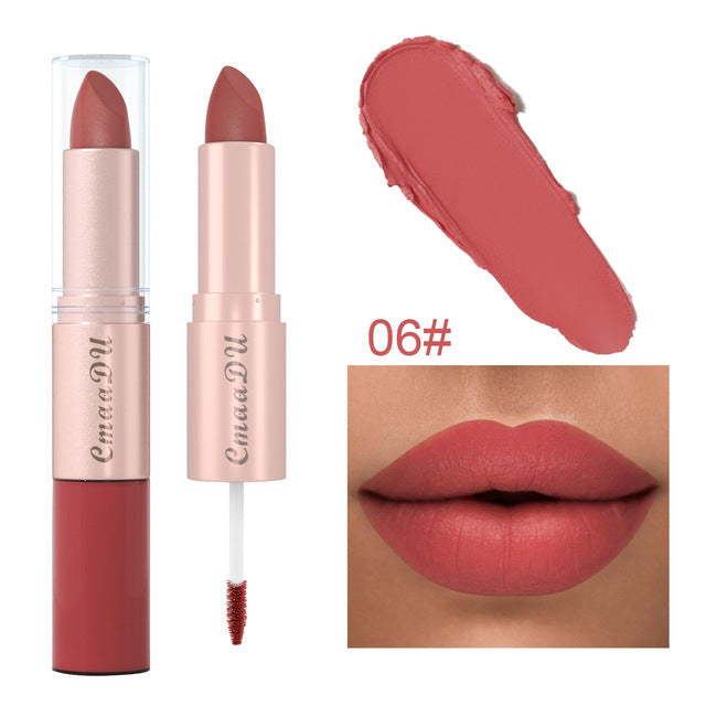 Double Ended Waterproof Matte Lipstick Nude Red Lip Tint 06