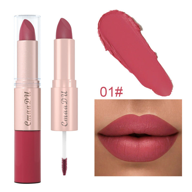 Double Ended Waterproof Matte Lipstick Nude Red Lip Tint 01