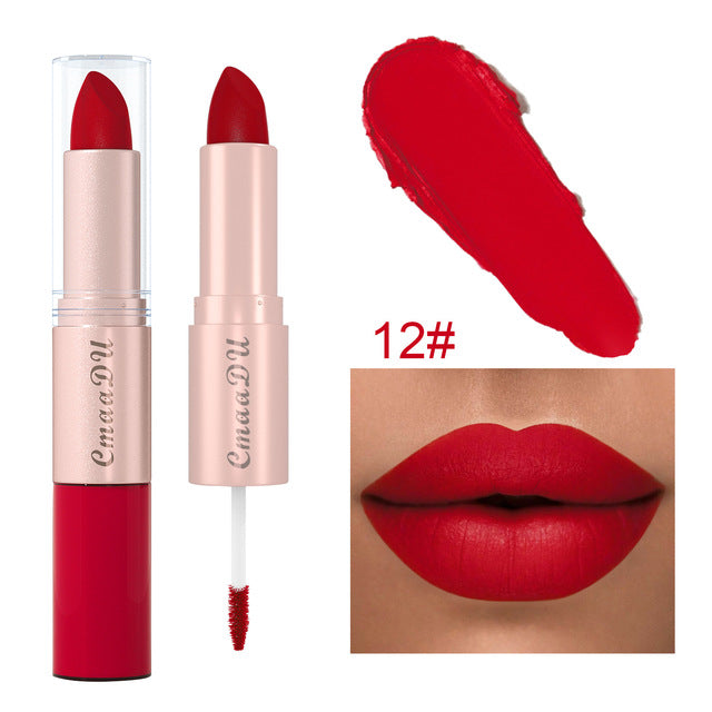 Double Ended Waterproof Matte Lipstick Nude Red Lip Tint 12