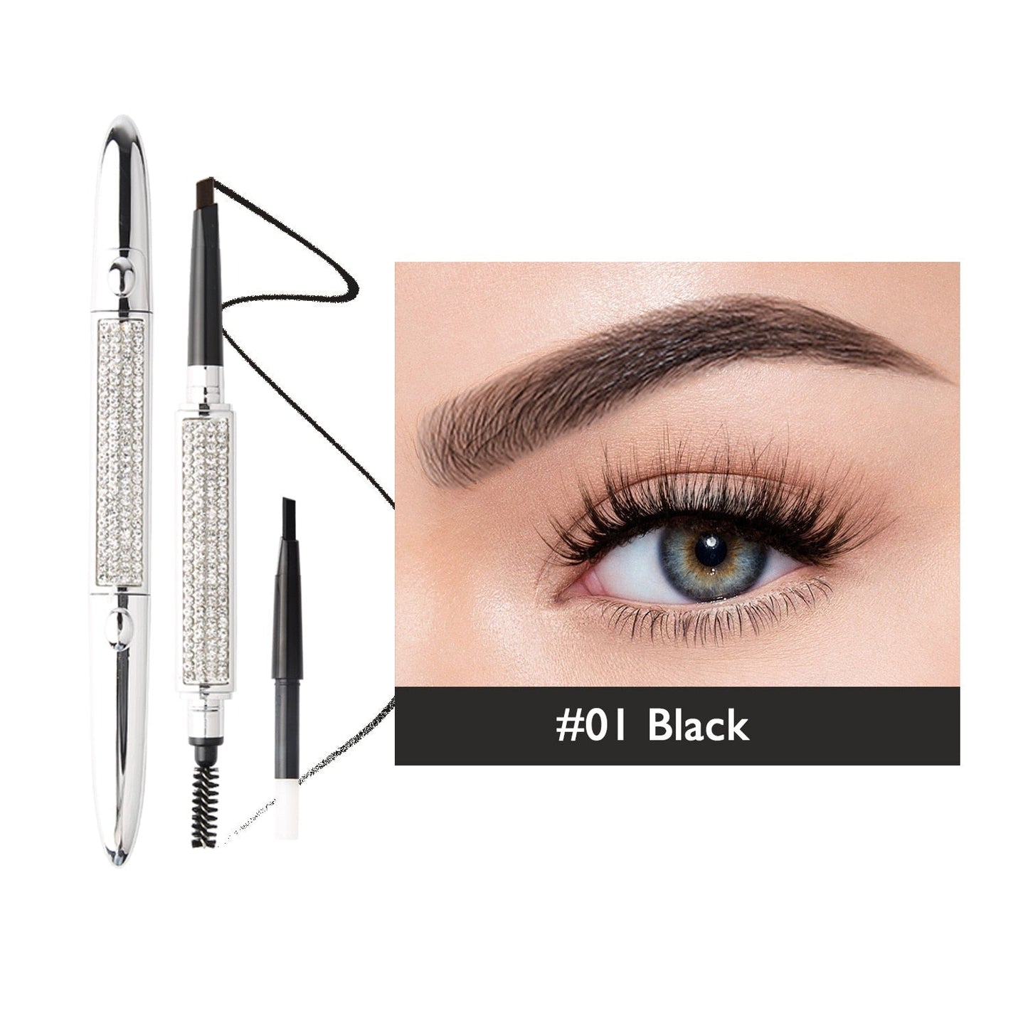 Double Headed Eyebrow Brush Eyebrow Pencil Long Lasting Waterproof 4 Colors Eye Brow Makeup With Free Refill 01Black