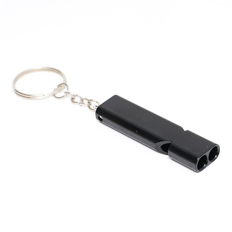 Double-frequency Alloy Aluminum Emergency Survival Whistle Keyring Camping Hiking Outdoor Tools Training Keychain Black