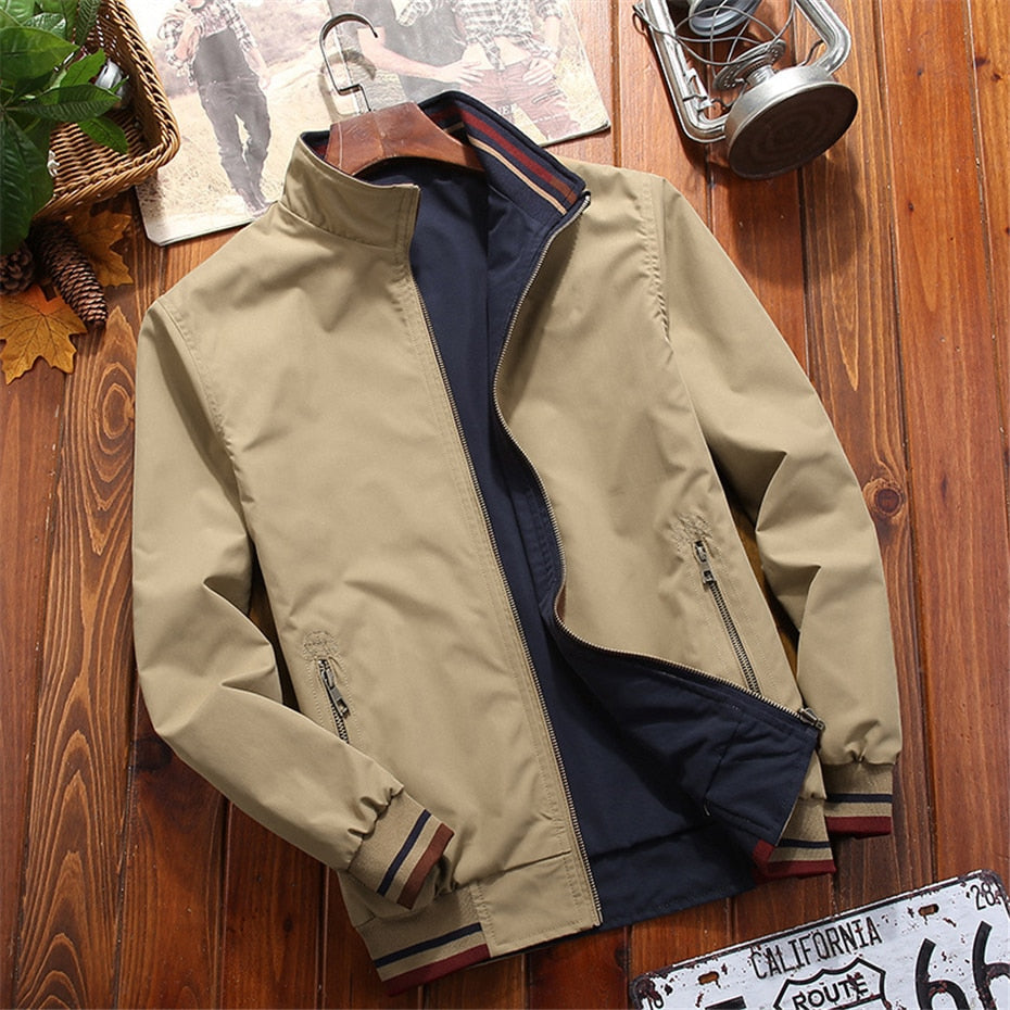 Double-sided Varsity Jacket Men Windbreaker Wear Jackets Men Baseball Jacket Hip Hop Streetwear Coat Solid Color khaki 2011