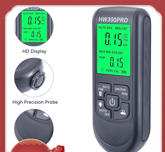 Electroplate Metal Coating Thickness Tester HW-300 Digital 0-2000um Fe and NFe Probe Car Paint Coating Thickness Gauge