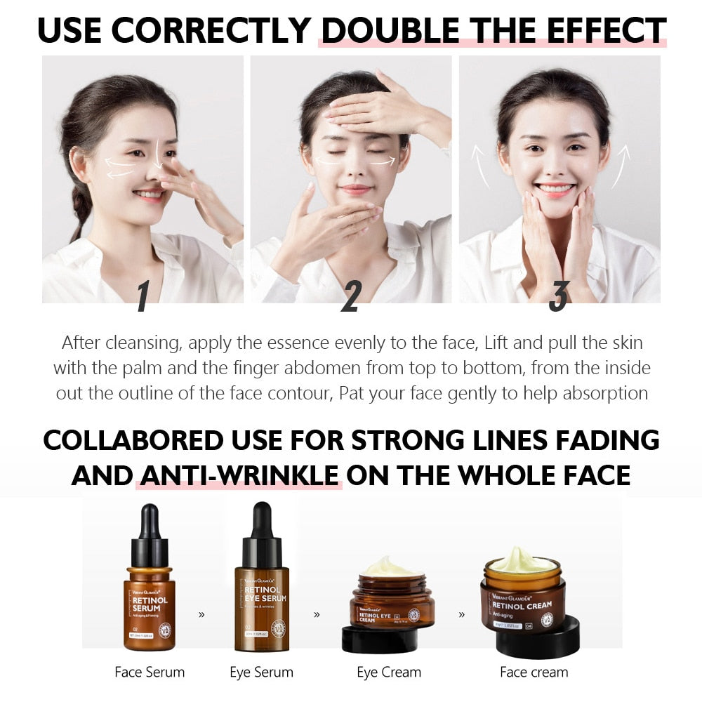 Facial Skin Care Retinol Face Eye Cream Serum Firming Lifting Anti-Aging Reduce Wrinkle Fine Lines Remove Spots Cosmetic Set