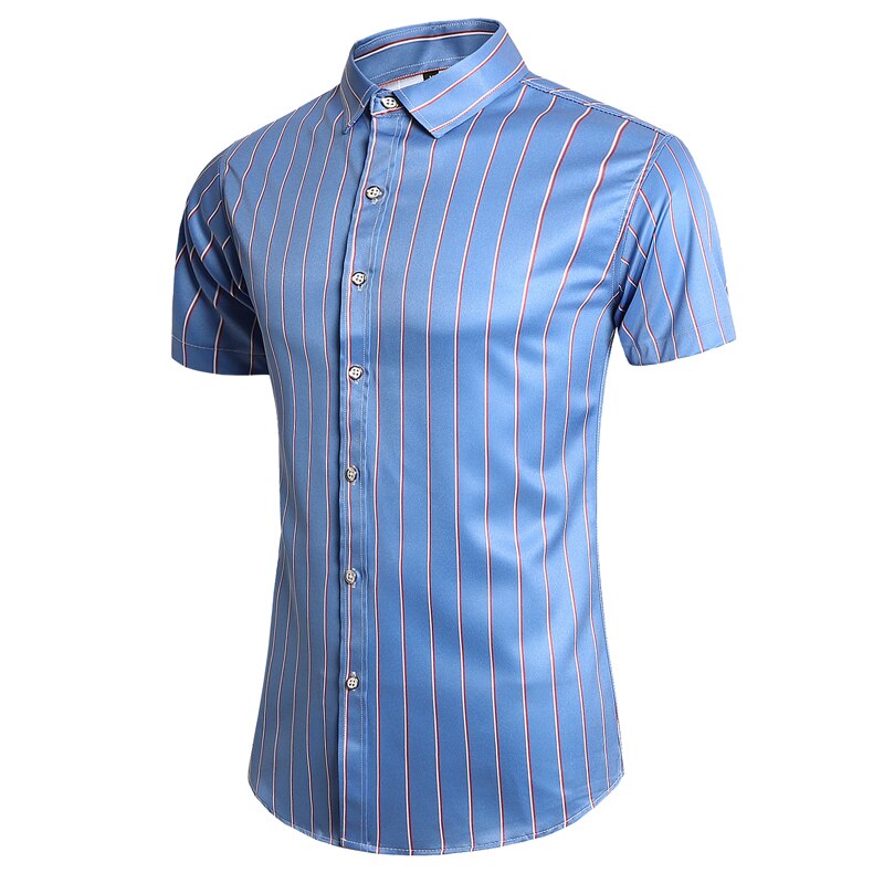 Fashion 12 Style Design Short Sleeve Casual Shirt Men's Striped White Blue Beach Blouse Summer Clothes OverSize A62 8