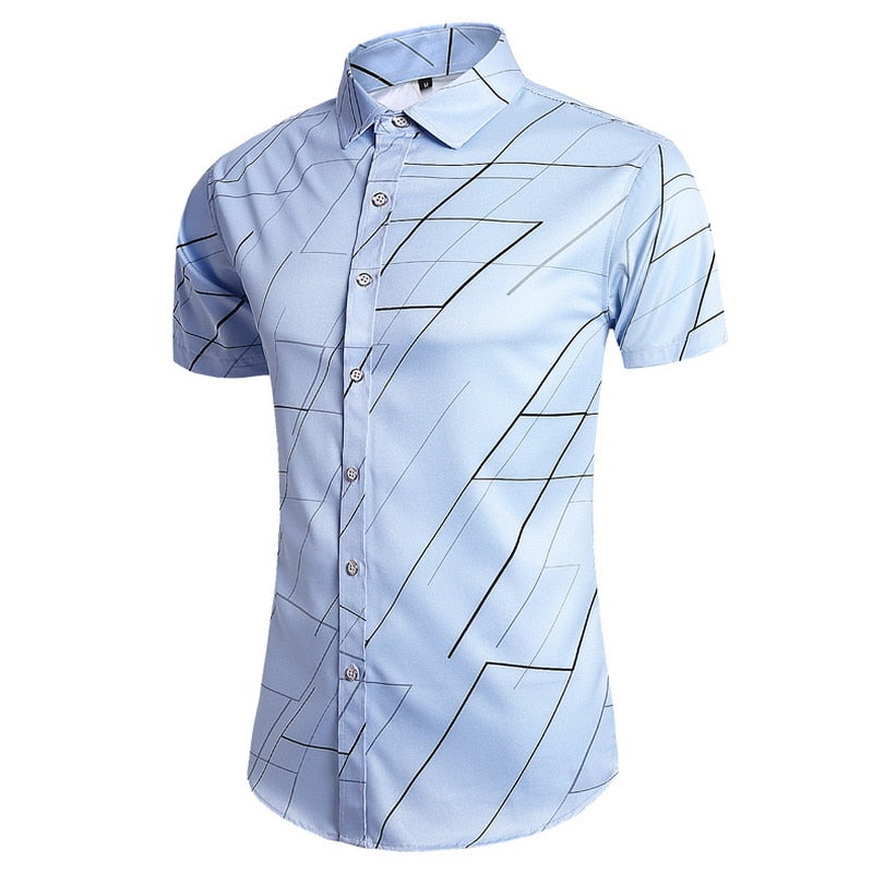 Fashion 12 Style Design Short Sleeve Casual Shirt Men's Striped White Blue Beach Blouse Summer Clothes OverSize A68 2