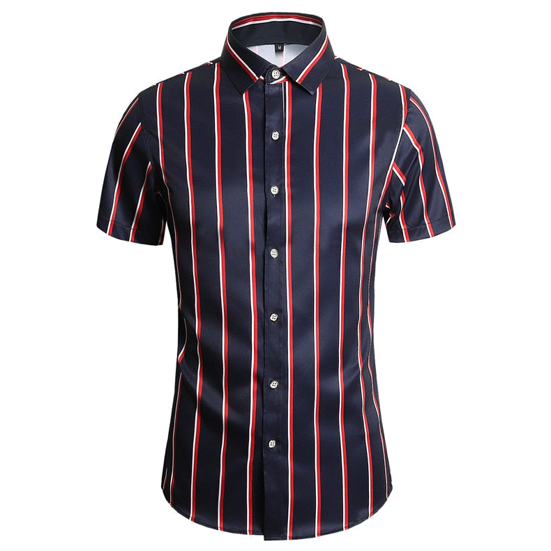 Fashion 12 Style Design Short Sleeve Casual Shirt Men's Striped White Blue Beach Blouse Summer Clothes OverSize A66 3