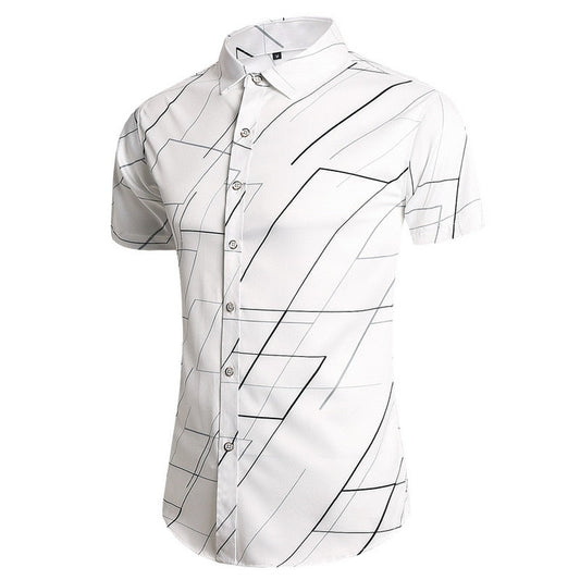 Fashion 12 Style Design Short Sleeve Casual Shirt Men's Striped White Blue Beach Blouse Summer Clothes OverSize