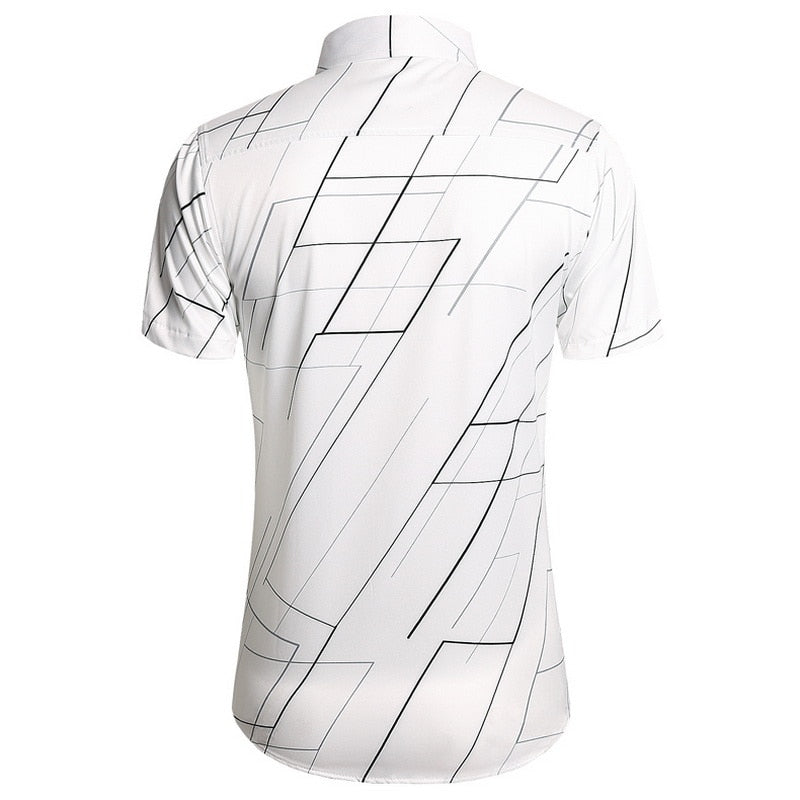 Fashion 12 Style Design Short Sleeve Casual Shirt Men's Striped White Blue Beach Blouse Summer Clothes OverSize