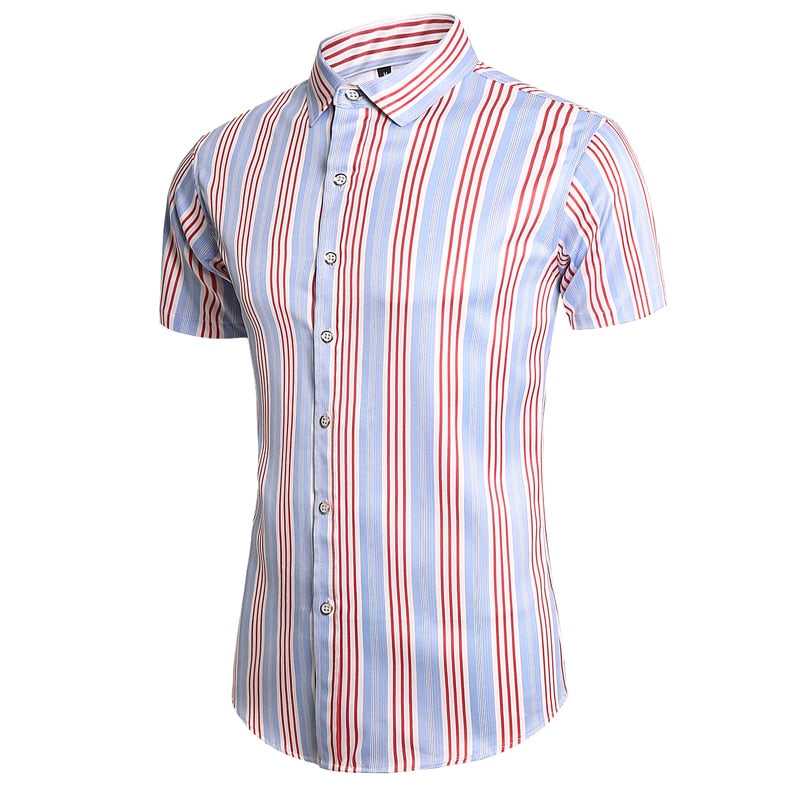 Fashion 12 Style Design Short Sleeve Casual Shirt Men's Striped White Blue Beach Blouse Summer Clothes OverSize A63 10