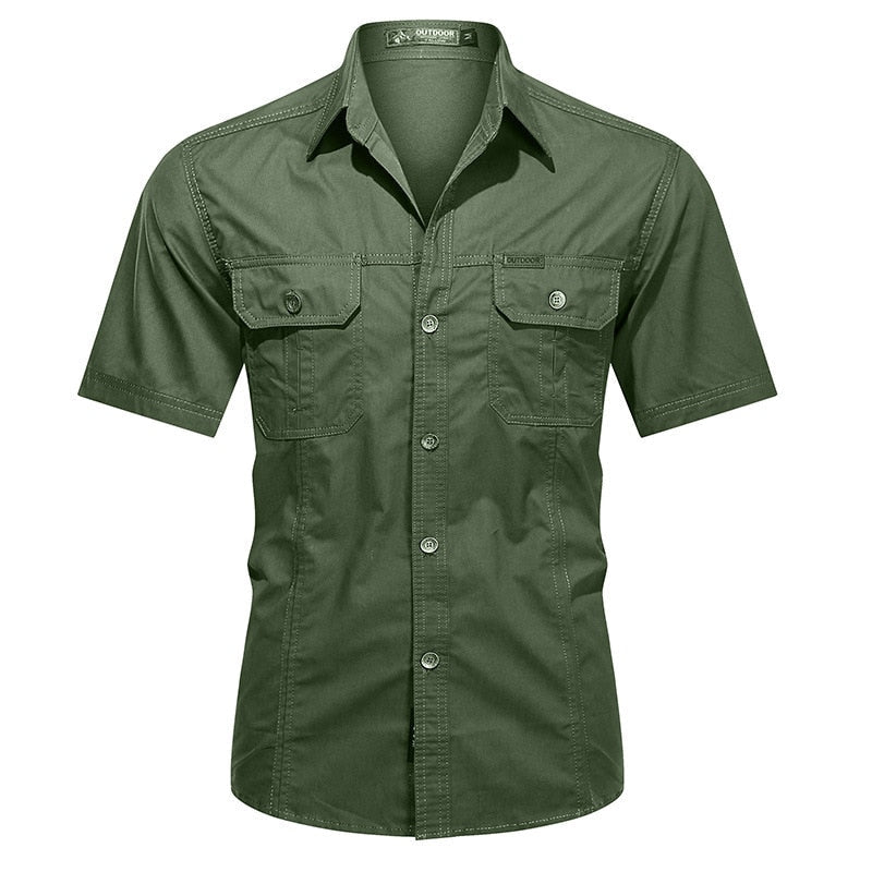 Fashion Autumn Spring Clothes Green Black Cargo Military Brand Shirts For Mens Short Sleeves Casual Blouse Oversize 8808 5