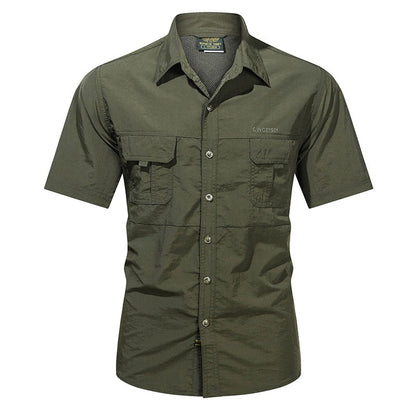 Fashion Autumn Spring Clothes Green Khaki Cargo Military Brand Shirts For Mens Short Sleeves Casual Blouse Oversize