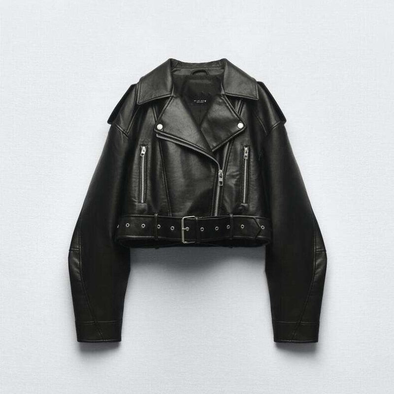 Fashion Chic Zipper Faux Leather Cropped Coat Vintage Street Women Motorcycle Jacket Female Casual PU Outerwear Tops