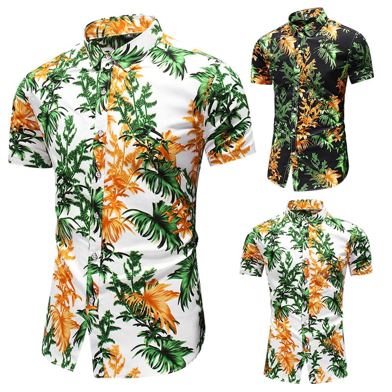 Fashion Design Hawaii Beach Short Sleeve Casual Shirts For Men's Print Blouse Summer Clothing Plus