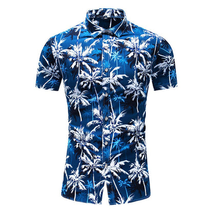 Fashion Flower Design Short Sleeve Casual Shirts Men's Hawaiian Blouse Summer Clothing