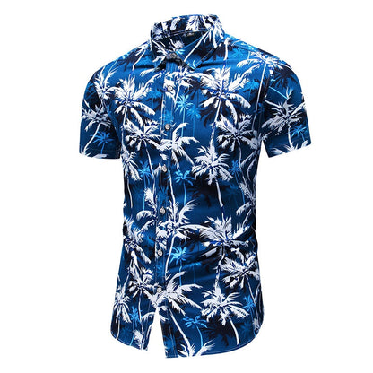 Fashion Flower Design Short Sleeve Casual Shirts Men's Hawaiian Blouse Summer Clothing