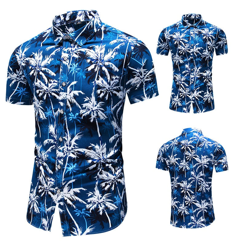 Fashion Flower Design Short Sleeve Casual Shirts Men's Hawaiian Blouse Summer Clothing