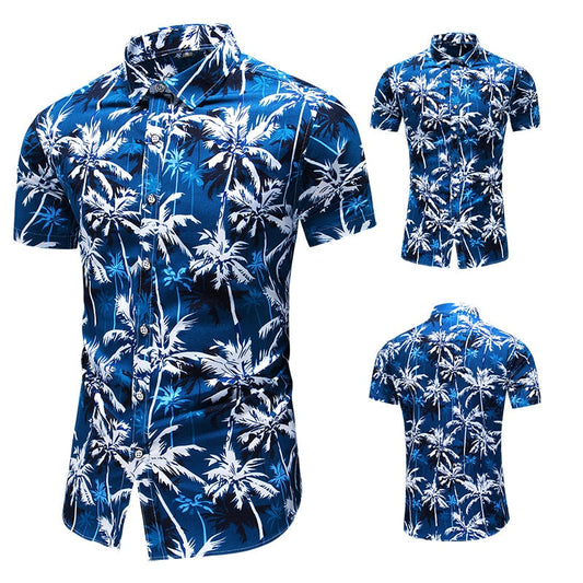 Fashion Flower Design Short Sleeve Casual Shirts Men's Hawaiian Blouse Summer Clothing