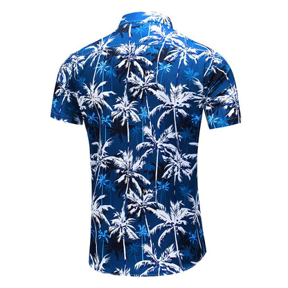 Fashion Flower Design Short Sleeve Casual Shirts Men's Hawaiian Blouse Summer Clothing