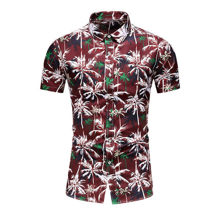 Fashion Flower Design Short Sleeve Casual Shirts Men's Hawaiian Blouse Summer Clothing C210 C
