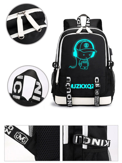 Fashion Music Luminous USB Charging Headphone Jack Backpack School Bags Laptop Backpack Schoolbag Anime Backpack