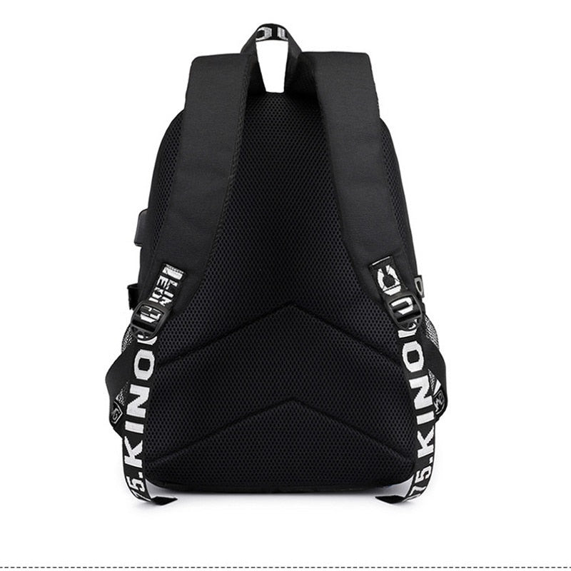 Fashion Music Luminous USB Charging Headphone Jack Backpack School Bags Laptop Backpack Schoolbag Anime Backpack