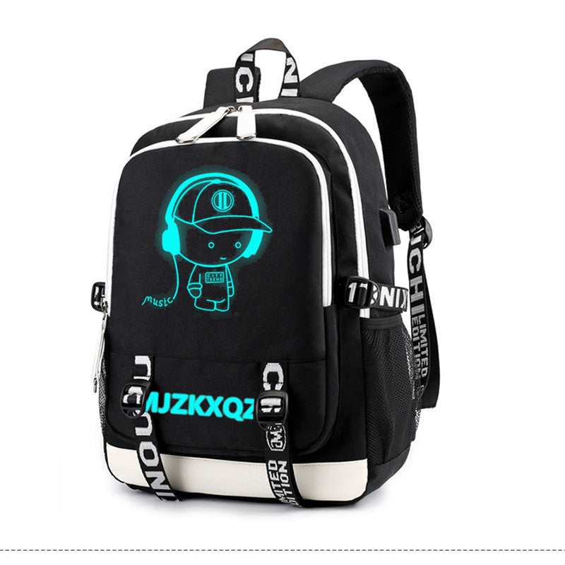 Fashion Music Luminous USB Charging Headphone Jack Backpack School Bags Laptop Backpack Schoolbag Anime Backpack