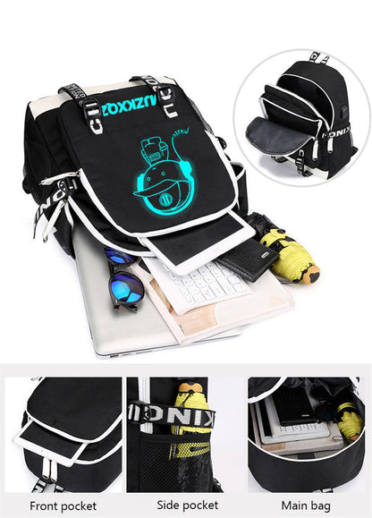 Fashion Music Luminous USB Charging Headphone Jack Backpack School Bags Laptop Backpack Schoolbag Anime Backpack