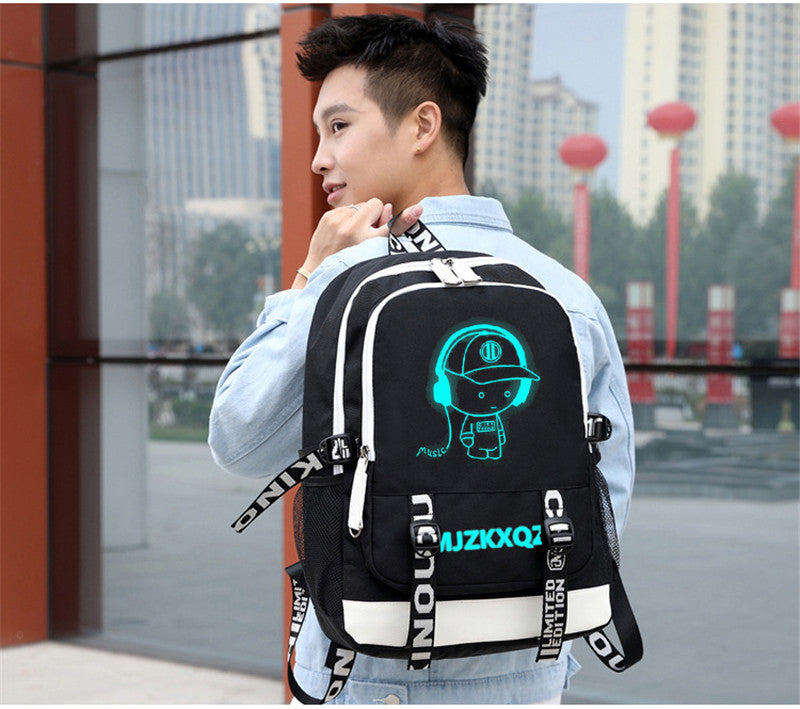 Fashion Music Luminous USB Charging Headphone Jack Backpack School Bags Laptop Backpack Schoolbag Anime Backpack