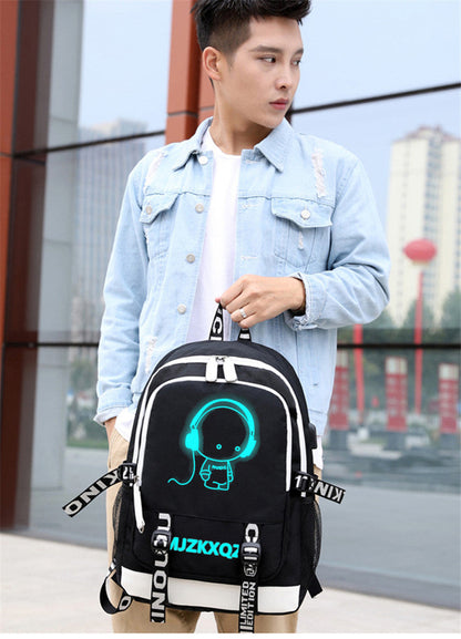 Fashion Music Luminous USB Charging Headphone Jack Backpack School Bags Laptop Backpack Schoolbag Anime Backpack