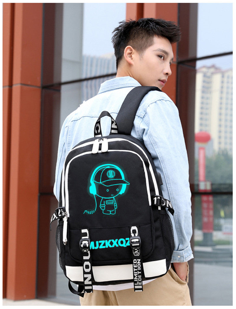 Fashion Music Luminous USB Charging Headphone Jack Backpack School Bags Laptop Backpack Schoolbag Anime Backpack