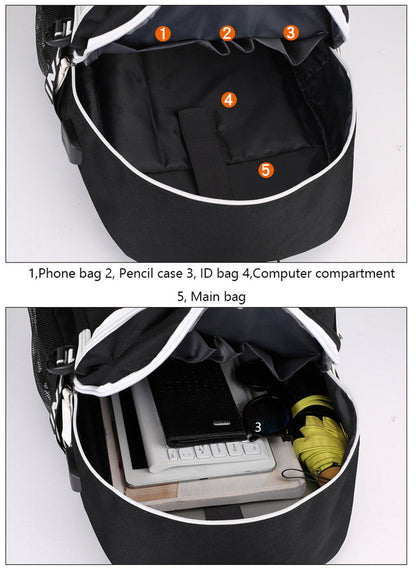 Fashion Music Luminous USB Charging Headphone Jack Backpack School Bags Laptop Backpack Schoolbag Anime Backpack