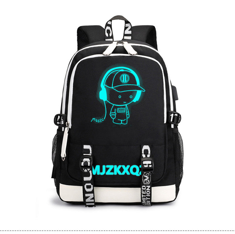 Fashion Music Luminous USB Charging Headphone Jack Backpack School Bags Laptop Backpack Schoolbag Anime Backpack