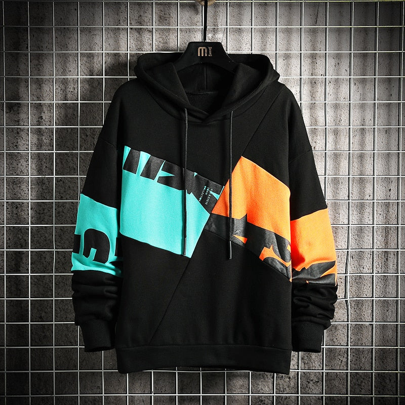 Fashion Patchwork Men'S Hip Hop Long Sleeve Pullover Hoodies Sweatshirt