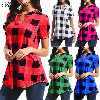 Fashion Plaid T-Shirt Woman Top Tee Harajuku Tshirt Summer T Shirt Women Clothes Camisetas Mujer Ladies Tops Casual Blusas