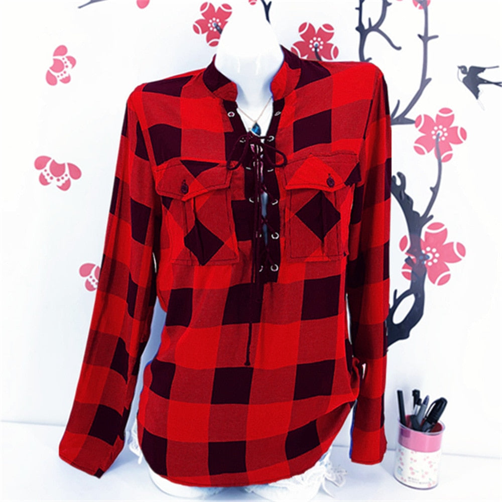 Fashion Plaid T-Shirt Woman Top Tee Harajuku Tshirt Summer T Shirt Women Clothes Camisetas Mujer Ladies Tops Casual Blusas Red-Bandage