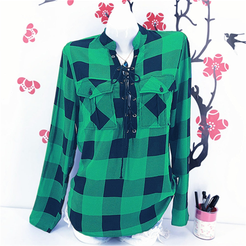 Fashion Plaid T-Shirt Woman Top Tee Harajuku Tshirt Summer T Shirt Women Clothes Camisetas Mujer Ladies Tops Casual Blusas Green-Bandage