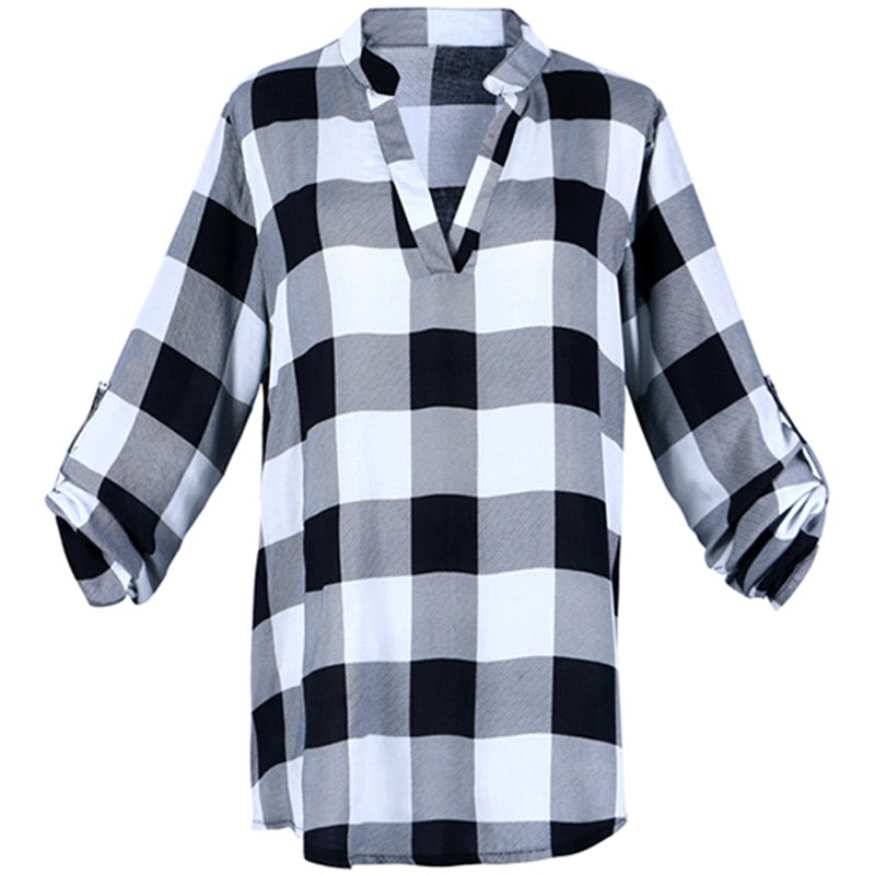 Fashion Plaid T-Shirt Woman Top Tee Harajuku Tshirt Summer T Shirt Women Clothes Camisetas Mujer Ladies Tops Casual Blusas White-Black-Long