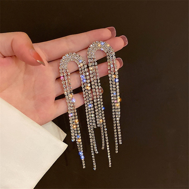 Fashion Statement Earrings Long Gold Color Statement Bling Tassel Earrings for Women Ms Wedding Daily Pendant Hot Jewelry Gift Gold Color 5