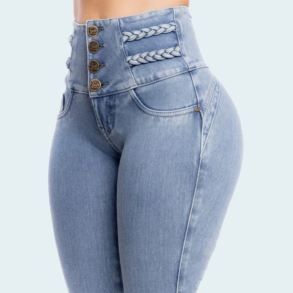 Fashion Thin Leg Elastic Jeans Women High Waist Skinny Denim Pants Oversize Trousers Shaping Butt Lift Jeans Sky Blue