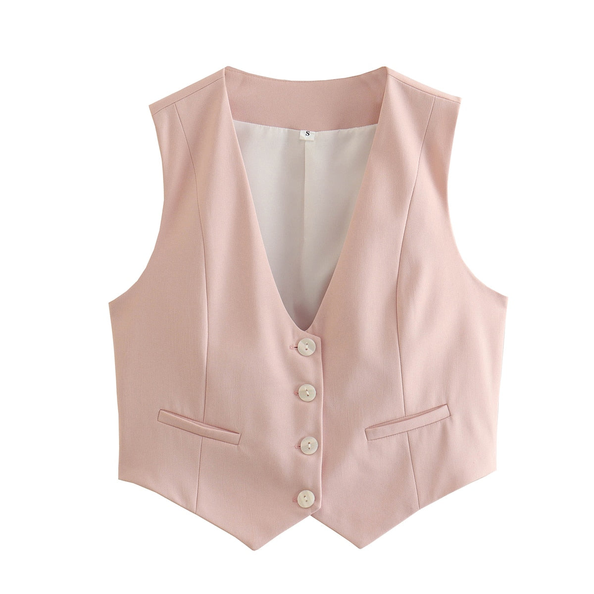 Fashion Women's Vest Summer Sleeveless Vests for Women Chic V-Neck Single-breasted Ladies White Waistcoat Tops New In Pink