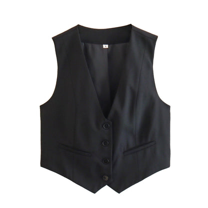 Fashion Women's Vest Summer Sleeveless Vests for Women Chic V-Neck Single-breasted Ladies White Waistcoat Tops New In Black