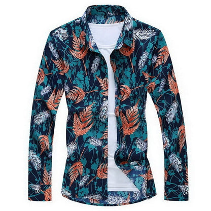 Fashions Autumn Spring Clothes Long Sleeves Shirt Men Plus Hawaiian Beach Casual Floral 256 ASIAN SIZE