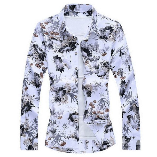 Fashions Autumn Spring Clothes Long Sleeves Shirt Men Plus Hawaiian Beach Casual Floral 251 ASIAN SIZE