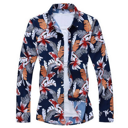 Fashions Autumn Spring Clothes Long Sleeves Shirt Men Plus Hawaiian Beach Casual Floral 291 R ASIAN SIZE