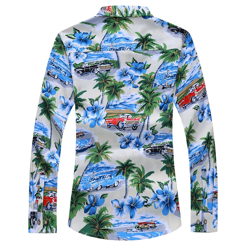 Fashions Autumn Spring Clothes Long Sleeves Shirt Men Plus Hawaiian Beach Casual Floral