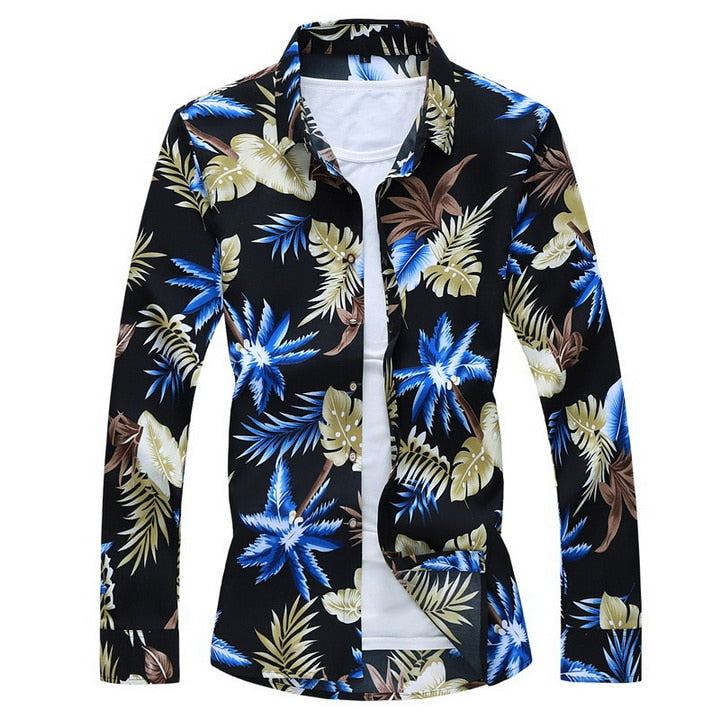 Fashions Autumn Spring Clothes Long Sleeves Shirt Men Plus Hawaiian Beach Casual Floral 258 B ASIAN SIZE