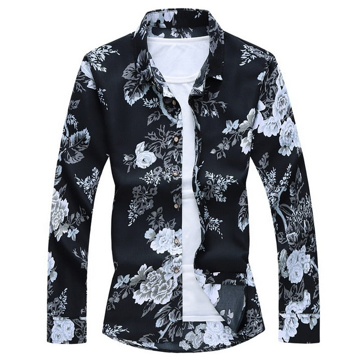 Fashions Autumn Spring Clothes Long Sleeves Shirt Men Plus Hawaiian Beach Casual Floral 292 B ASIAN SIZE